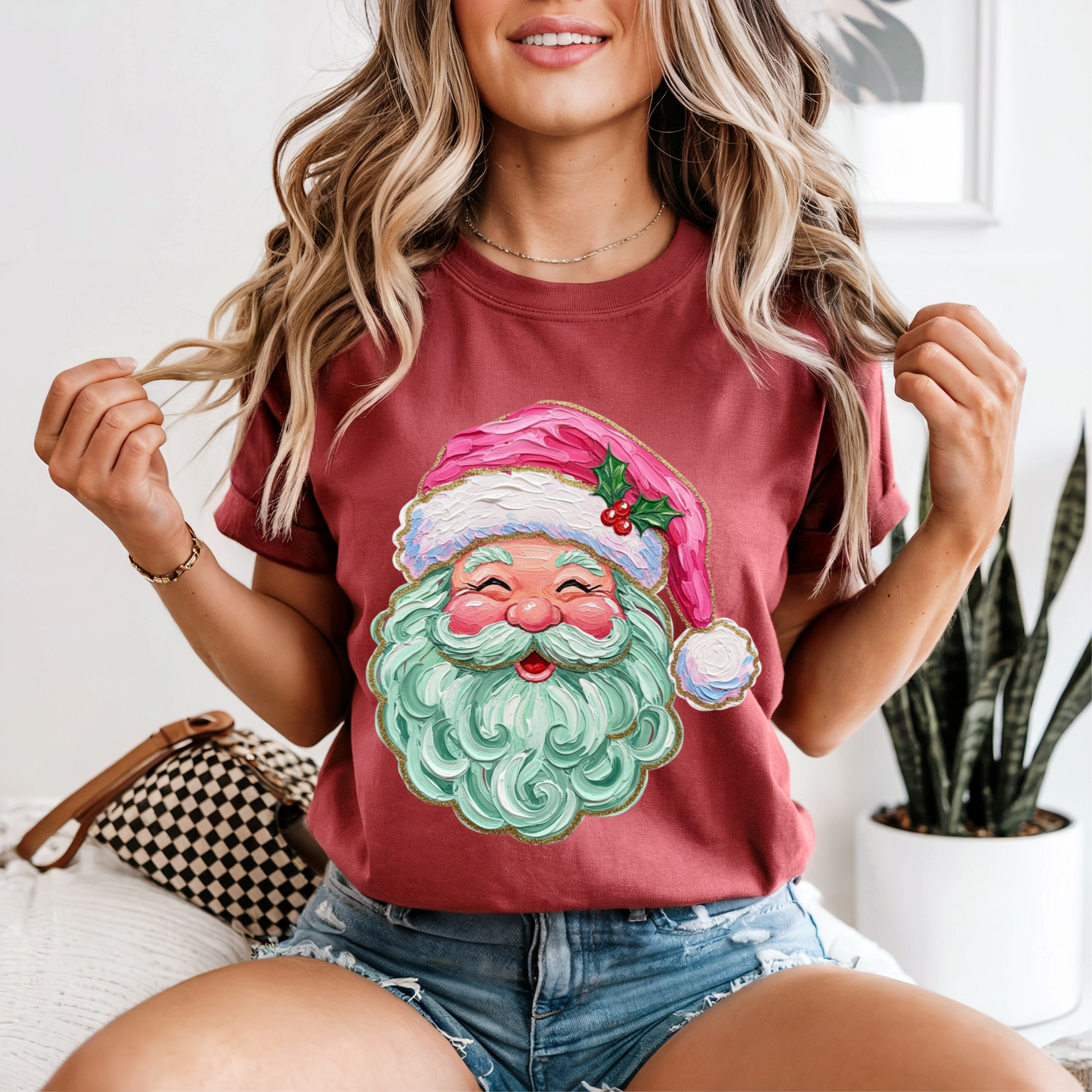 Christmas Faux Paint Santa Seasonal T-Shirts